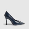 Navy Bow Court Heels