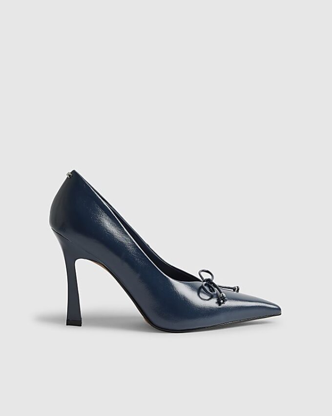 Navy Bow Court Heels