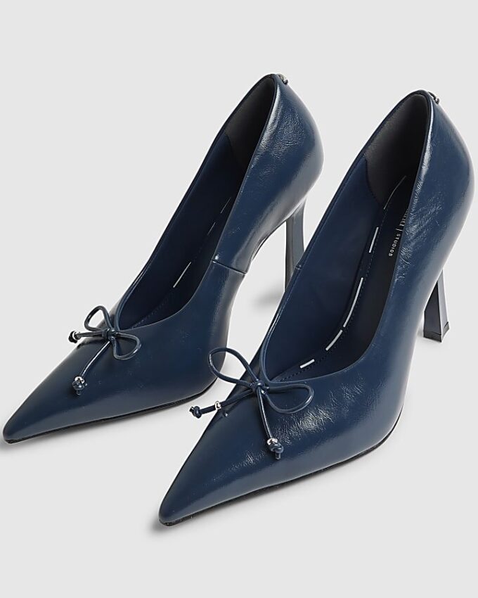 Navy Bow Court Heels