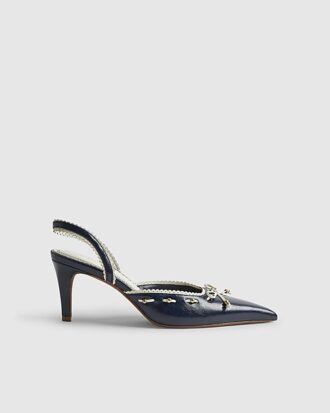 Navy Bow Slingback Court Heels