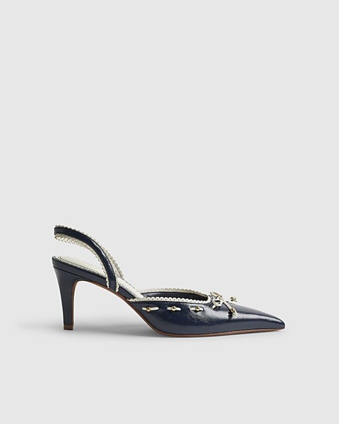 Navy Bow Slingback Court Heels