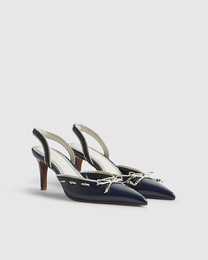 Navy Bow Slingback Court Heels