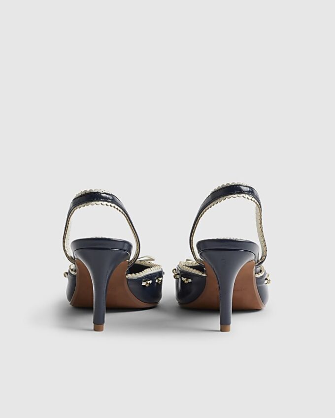 Navy Bow Slingback Court Heels
