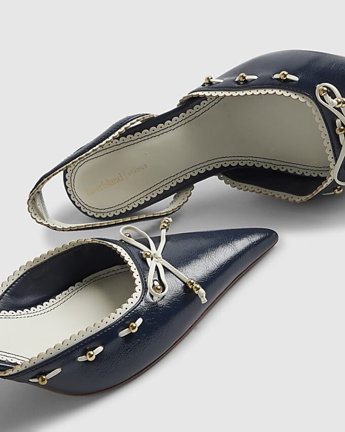 Navy Bow Slingback Court Heels
