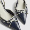 Navy Bow Slingback Court Heels
