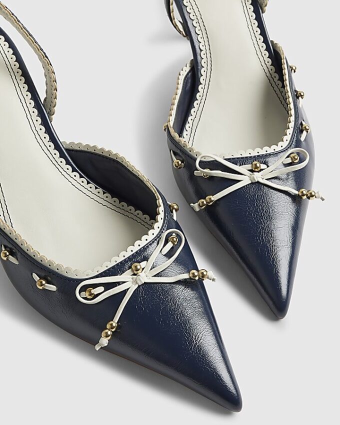 Navy Bow Slingback Court Heels