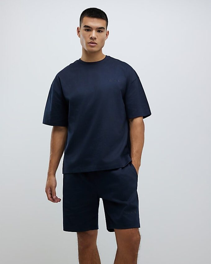 Navy Boxy Fit T-Shirt And Shorts Set