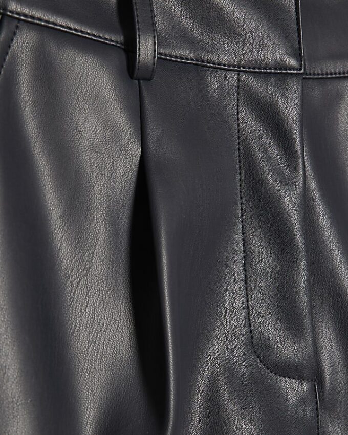 Navy Faux Leather Tailored Shorts