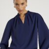 Navy Frill Trim Long Sleeve Top