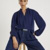 Navy Frill Trim Long Sleeve Top