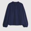 Navy Frill Trim Long Sleeve Top