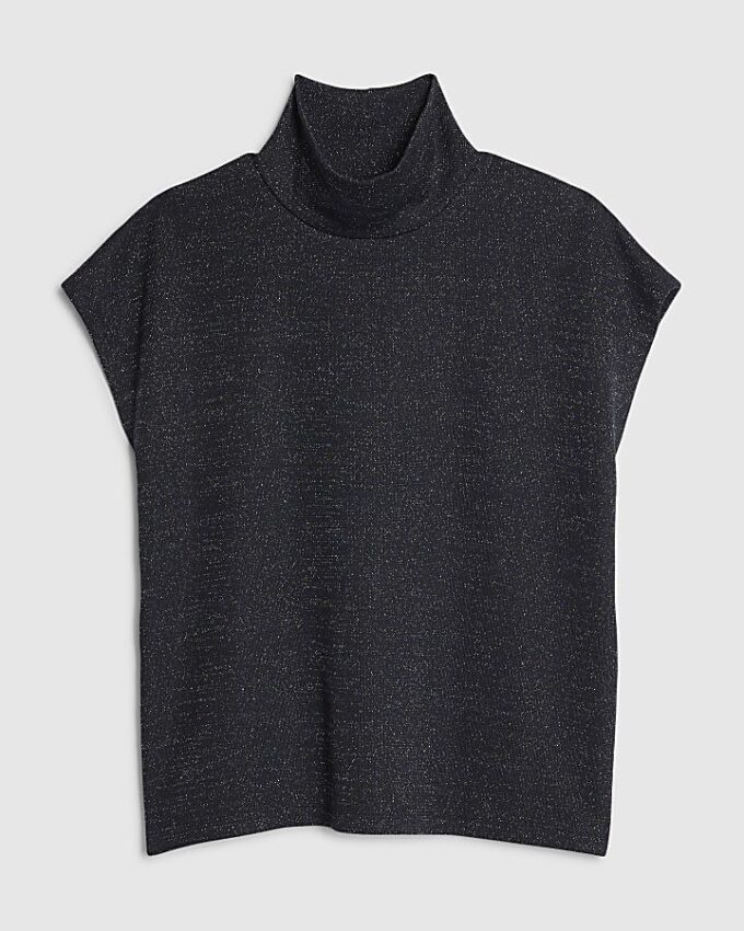 Navy High Neck Glitter Top