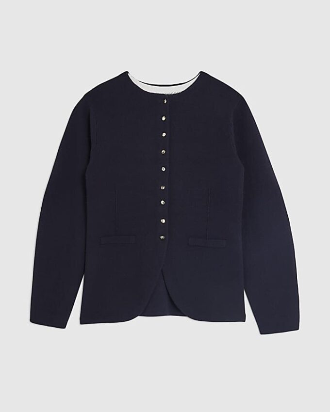 Navy Knitted Long Sleeve Structured Cardigan