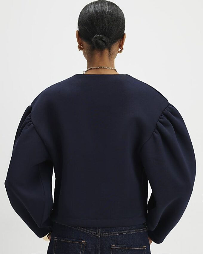 Navy Long Sleeve Button Detail Cardigan