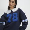 Navy Long Sleeve Collared Number Sweatshirt