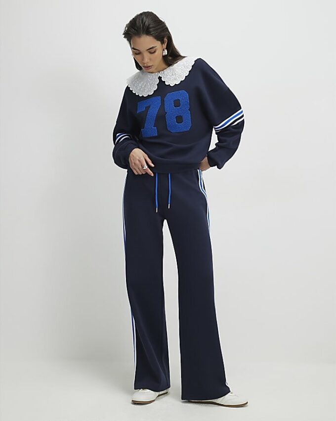 Navy Long Sleeve Collared Number Sweatshirt