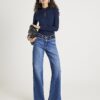 Navy Long Sleeve High Neck Twist Top