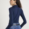 Navy Long Sleeve High Neck Twist Top