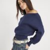 Navy Long Sleeve Off Shoulder Sweatshirt