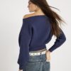 Navy Long Sleeve Off Shoulder Sweatshirt