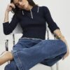 Navy Long Sleeve Polo Top