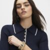 Navy Long Sleeve Polo Top