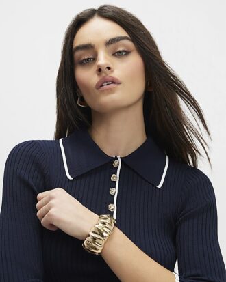 Navy Long Sleeve Polo Top