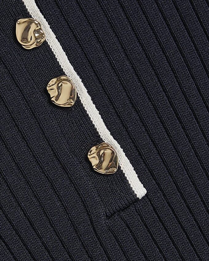 Navy Long Sleeve Polo Top