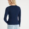 Navy Long Sleeve Popper Through Ribbed Top