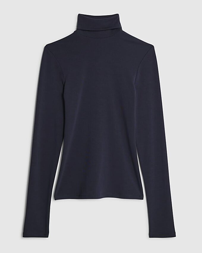 Navy Long Sleeve Roll Neck Top