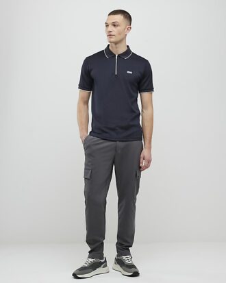 Navy Muscle Fit Les Amis Stripe Polo Shirt