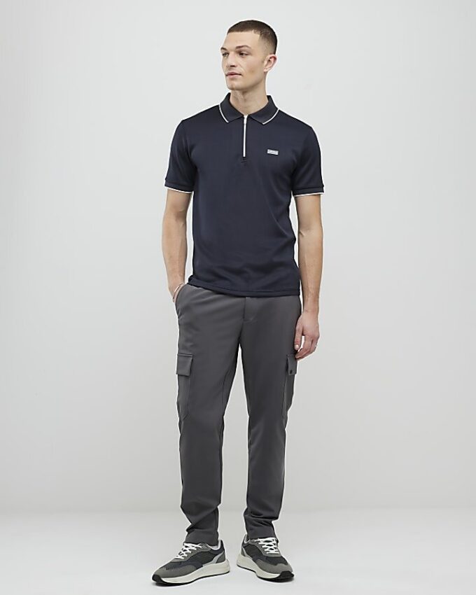 Navy Muscle Fit Les Amis Stripe Polo Shirt