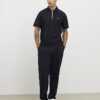 Navy Muscle Fit Textured Polo Shirt