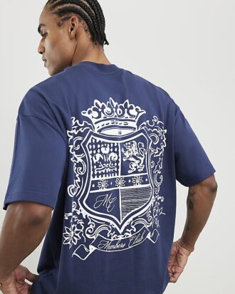 Navy Oversized Fit Members Club Crest T-Shirt