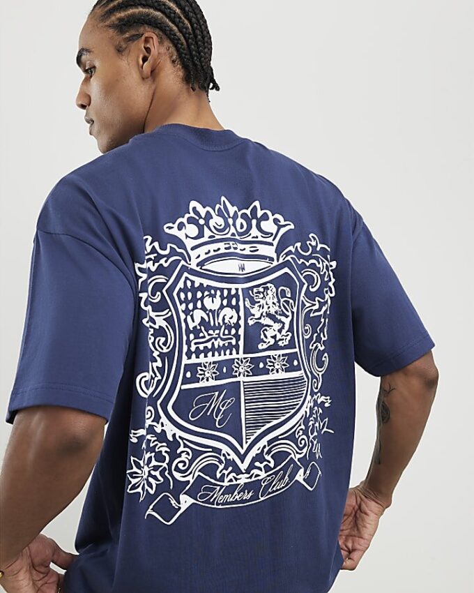 Navy Oversized Fit Members Club Crest T-Shirt