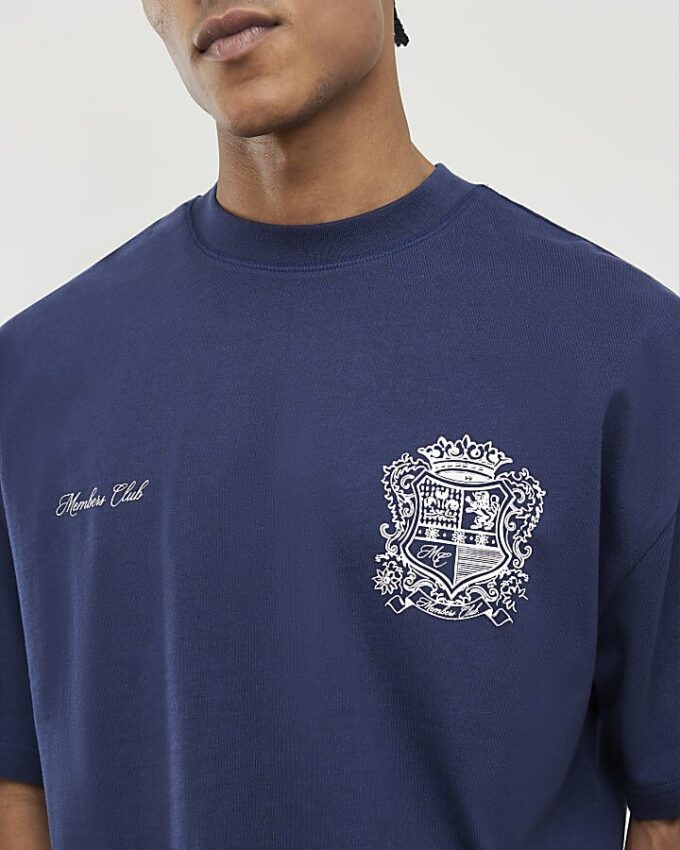 Navy Oversized Fit Members Club Crest T-Shirt