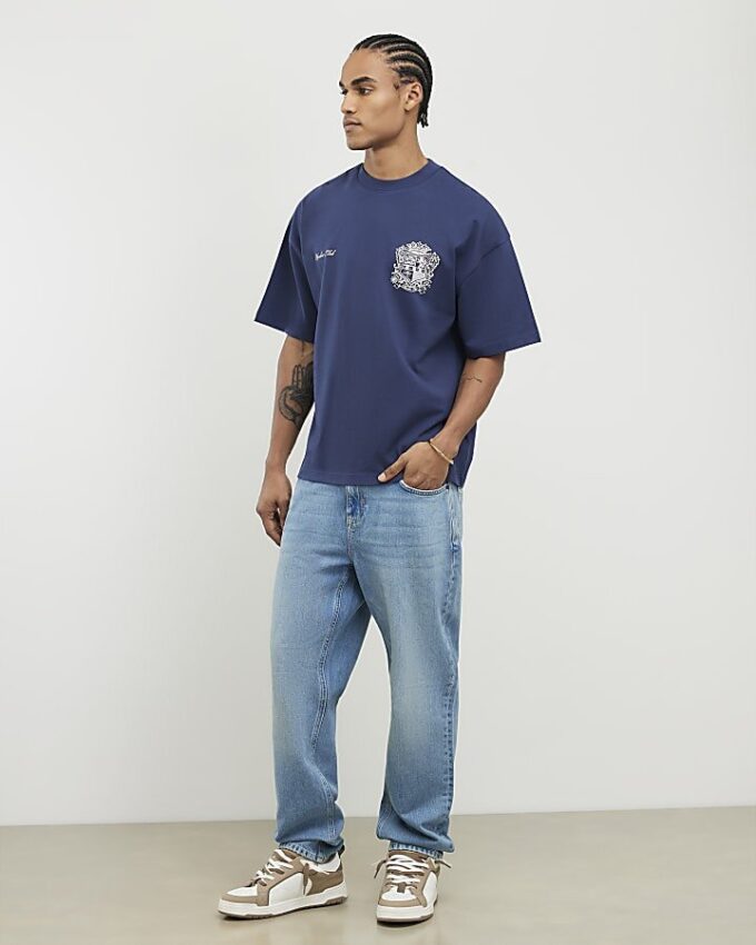 Navy Oversized Fit Members Club Crest T-Shirt
