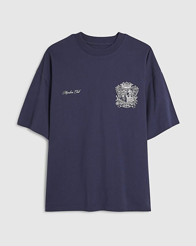 Navy Oversized Fit Members Club Crest T-Shirt