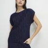Navy Plisse Short Sleeve Top