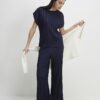 Navy Plisse Short Sleeve Top