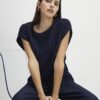 Navy Plisse Short Sleeve Top