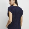 Navy Plisse Short Sleeve Top