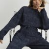 Navy Premium Crinkle Effect Tie Front Top