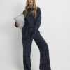 Navy Premium Crinkle Effect Tie Front Top