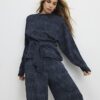 Navy Premium Crinkle Effect Tie Front Top
