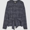 Navy Premium Crinkle Effect Tie Front Top