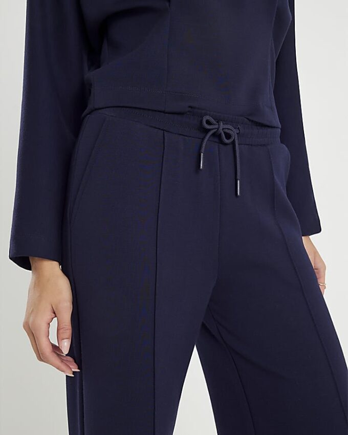 Navy Premium Wide Leg Pintuck Joggers