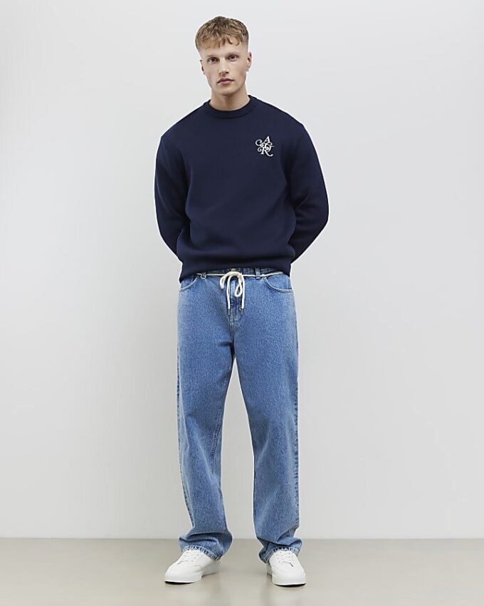 Navy Regular Fit AR Knitted Sweatshirt