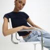 Navy Short Sleeve Fitted Ribbed Top