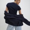 Navy Short Sleeve Fitted Ribbed Top
